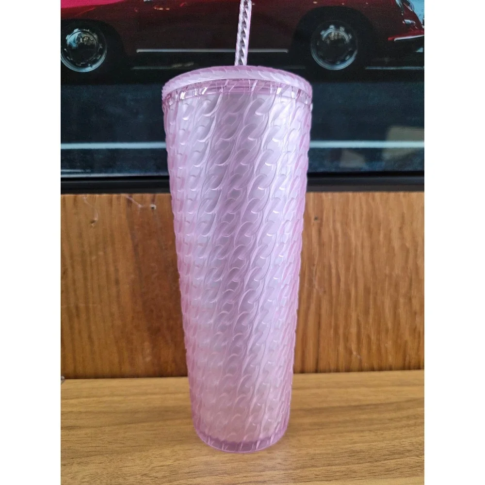 Starbucks Tumbler 24oz Pink New Cable Knit Embossed Cold Cup Venti